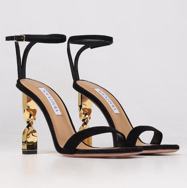 Elegante Marken Damen Twist Sandalen Schuhe Aquazzuras Goldene Twisted Heels Lady Pumps Knöchel Riemchenkleid Braut Hochzeit Gladiator Sandalen EU35-43