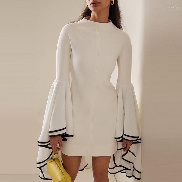 Günlük Elbiseler 2023 Avrupa Ve Amerikan Modası Mizaç Tasarım Abartılı Büyük Fırfır Kollu Kadın Elbisesi Küçük