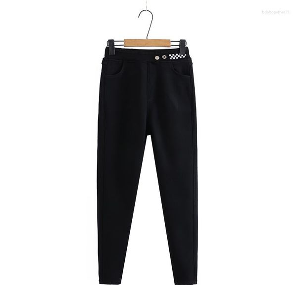 Pantaloni da donna Scacchiera invernale Giuntura reticolare Addensare Matita calda Abbigliamento donna Taglie forti Leggings a vita alta Pantaloni casual femminili