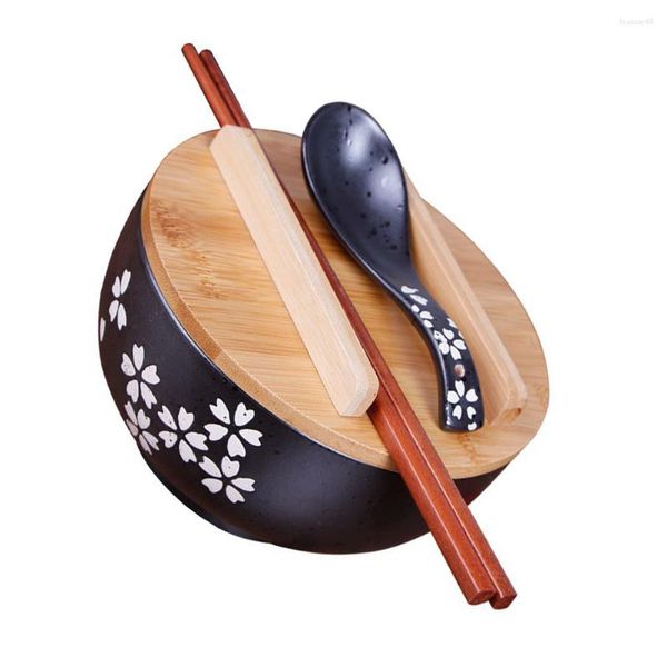 Conjuntos de louça Tigelas de arroz japonês Macarrão de cerâmica preta Utensílios de mesa para casa Salada Fone de ouvido 16X16X8CM Ramen Estilo Sopa Estudante