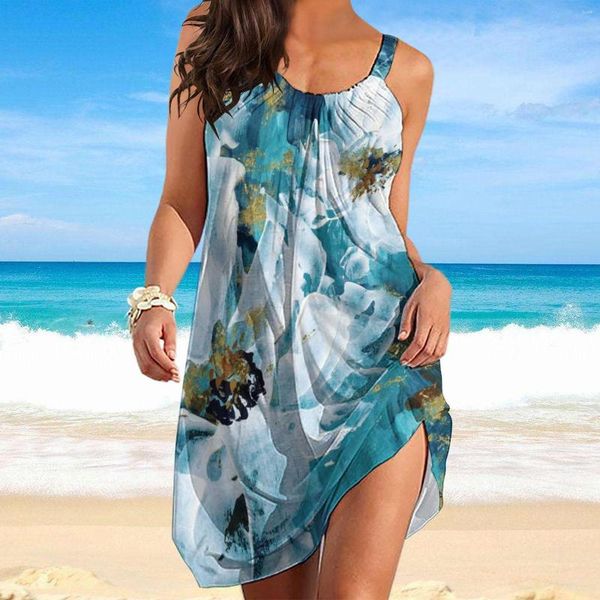 Casual Kleider Kleid Für Frauen Sommer Strand Frühling Farbverlauf Druck Lose Swing Cover Up Sommerkleid Ärmellose Stickerei Tunika