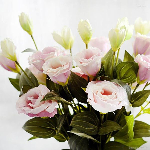 Flores Decorativas 1PC Flor Artificial Europeia 3 Cabeças Falso Eustoma Gradiflorus Lisianthus Festa de Casamento de Natal Casa 5 Cores