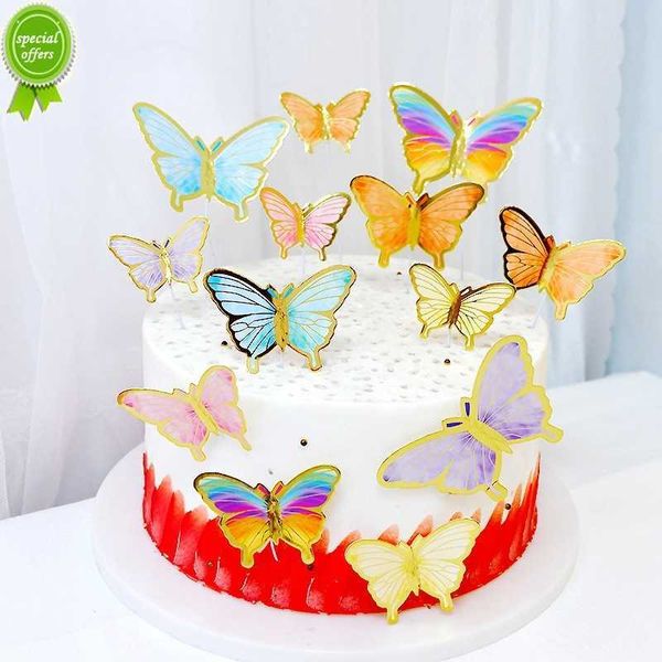 Nuovo 10pc/set Bronzing Gold Rim Butterfly Cake Toppers Decorazione torta di buon compleanno Forniture per la cottura Forniture per feste di nozze festive