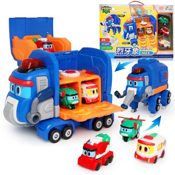 Brinquedos de transformação Robots Transformation Toy Gogo Dino Transformed Elephant Rescue Base With Sound Transformation Elephant Rescue Car Kid Children Toy 230625