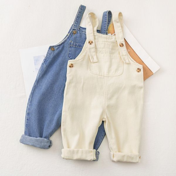 Macacão outono verão jeans bebê menina menino macacão jeans sólido macacão bolso infantil casual macacão solto azul macacão infantil roupas 230625