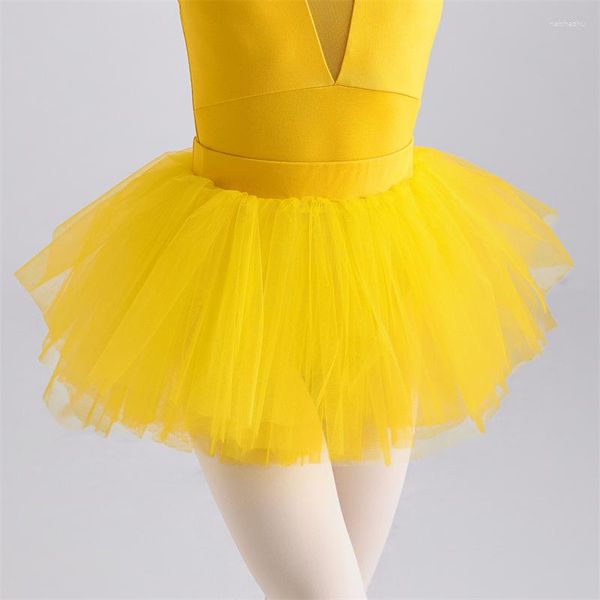 Bühnenkleidung 4 Schichten Kinder Mädchen Kinder Training Tanz Tüllrock Gelb Rosa Weiß Ballett Tutu
