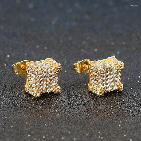 Orecchini a bottone di lusso per le donne Iced Out Cubic Zirconia Hip Hop Uomo Piercing Anello per orecchio Gioielli color oro all'ingrosso OHE013