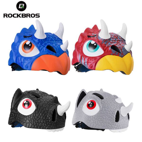 Caschi da ciclismo ROCKBROS Casco per bambini Cartone animato Ragazzi Ragazze Scooter di sicurezza Casco da bici da ciclismo Sicurezza Bambini Dinosauro Mtb Road Bicyc Casco per bambini HKD230626