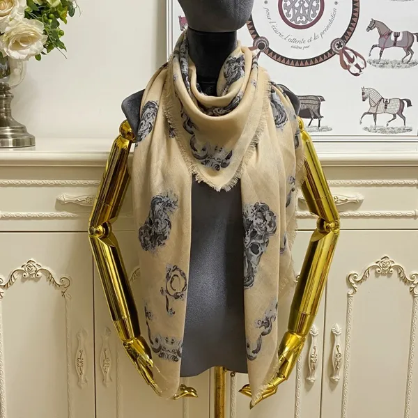 Women's square scarf scarves shawl 65%cashmere 35% silk material print flowers pattern size 130cm -130cm