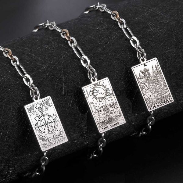 Gliederkette LIKGREAT Esoterik Tarotkarte Charms Armbänder für Frauen Das Major Arcana Amulett Edelstahl Tarot Handgelenk Schmuck Geschenke J230626