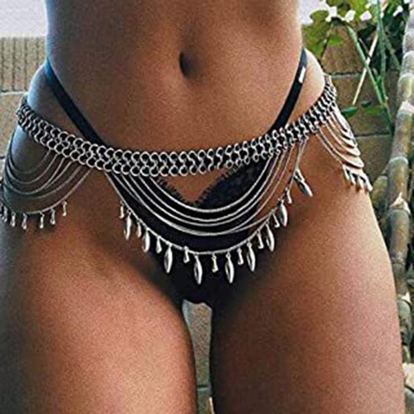 Belly Chains Women Fashion Leaves Tassel Waist Chain Body Jewelry Bohomia Trend Punk Belly Chain Metal Belt Colthing Decore Acessório Gift 230626