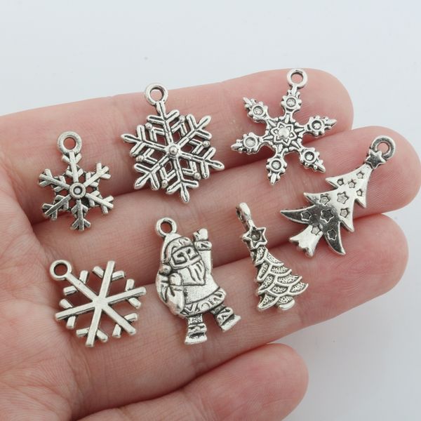 140Pcs Mix Albero Di Natale Fiocchi Di Neve Babbo Natale Charms Per Gioielli Che Fanno Bracciale Collana Craft Risultati Fai Da Te