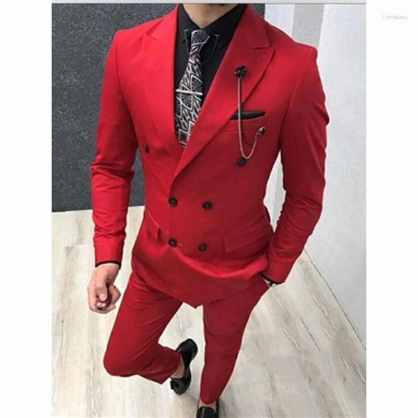 Abiti da Uomo Uomo 2 Pezzi Rosso Abito da Uomo Tailor Made Slim Fit Smoking da Sposo Matrimonio Business Doppio Petto Blazer Pantaloni Terno