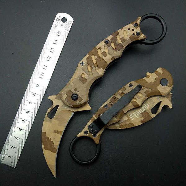 Coltelli da caccia da campeggio Karambits Coltello tattico OEM EDC Claw Corrosion Pattern 440C Lama Desert Handle Coltellini tascabili Strumento di sopravvivenza Regalo all'apertoHKD230626