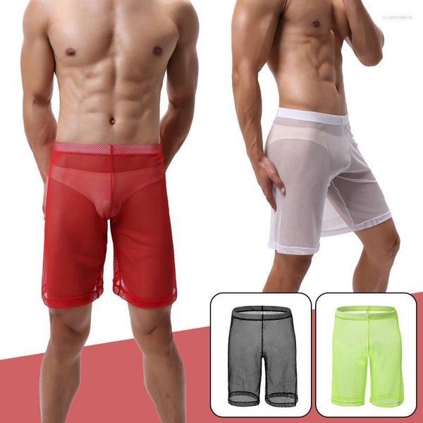 Mutande Mens Sexy Mesh Pants Boxer Shorts Ultra-sottile Trasparente Loose Lounge Sheer Trunks Party Underwear Mutandine da uomo