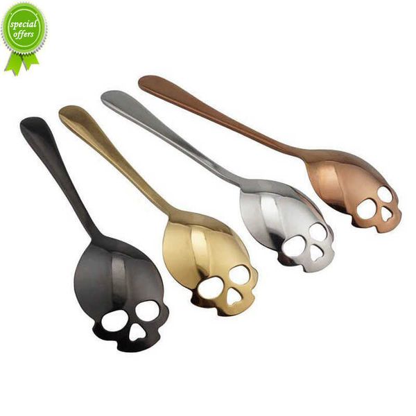 Nova colher de café de aço inoxidável com design criativo de caveira para sobremesa colheres de café de qualidade alimentar, sorvete, doces, colher de chá, utensílios de mesa