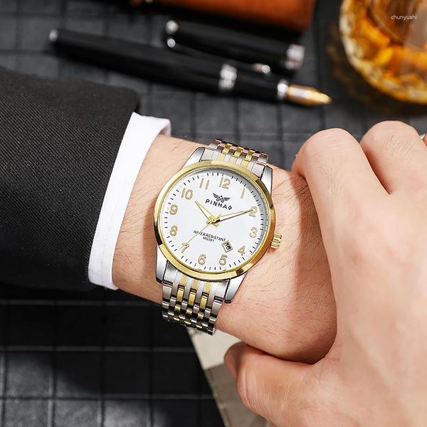 Нарученные часы Высококачественный календарь 2023 Прибытие роскошное дизайнер Big Dial Men Watch Business Business Ofste Steel Защищенные часы Relogio Masculino