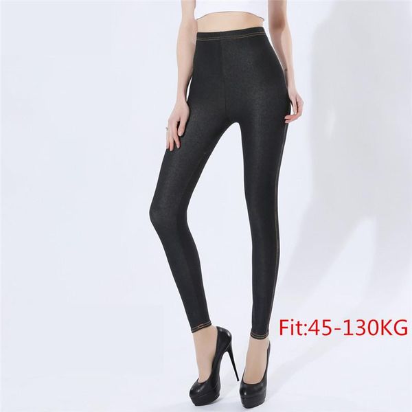 Leggings plus size donne leggings 5xl jeggings jeggings in finto gambe gambe grandi pantaloni a matita elasticizzate nere pantaloni alti elastici