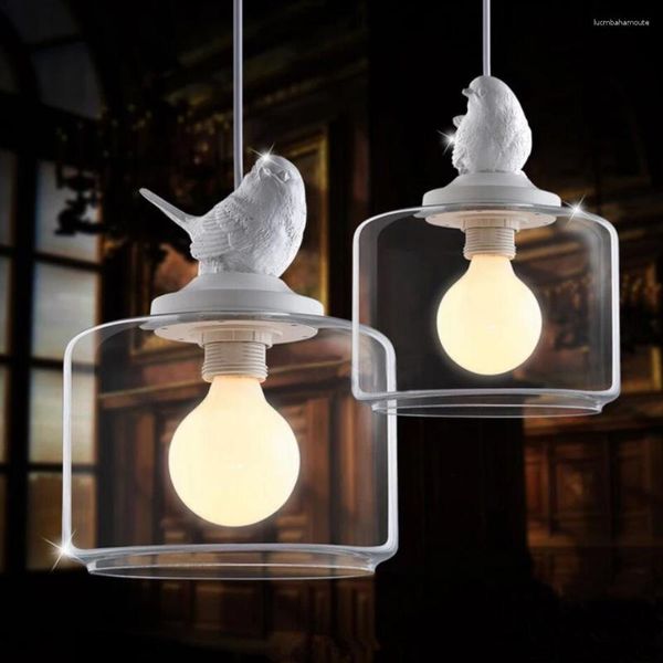 Lampadari Lampadario europeo creativo per uccelli Lampade a LED Soggiorno E27 Luce retro Art Glass Lustre