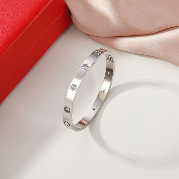 Bracciale di design a vite, acciaio al titanio placcato oro 18 carati, gioielli alla moda, braccialetto alla moda con diamanti per donna, uomo, braccialetto per unghie