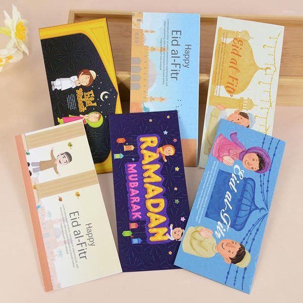 Decoração de festa 6 pçs/conjunto Candy Color Envelopes Eid Mubarak Presente Dinheiro Sacos de papel decorativos Islâmicos Muçulmanos Al-fitr Suprimentos