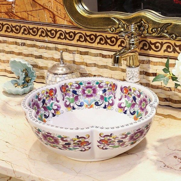 Pia de bancada chinesa lavatório arte lavabo pintado à mão Porcelana cerâmica Pia de banheiro bom qtde Egrbg