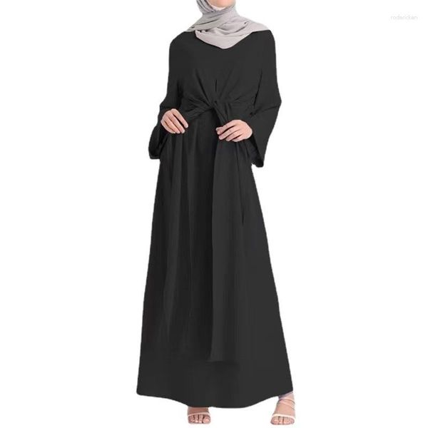 Roupas étnicas 2023 Oriente Médio Árabe Malaio Sudeste Asiático Sólido Cintura Longa com Renda Dubai Vestido Feminino Muçulmano Vestido Islâmico
