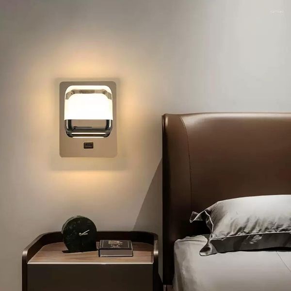 Настенная лампа Морден простая светодиодная спальня спальня личность USB -телефон зарядка гостиная легкая роскошная фоновая фона декоративная