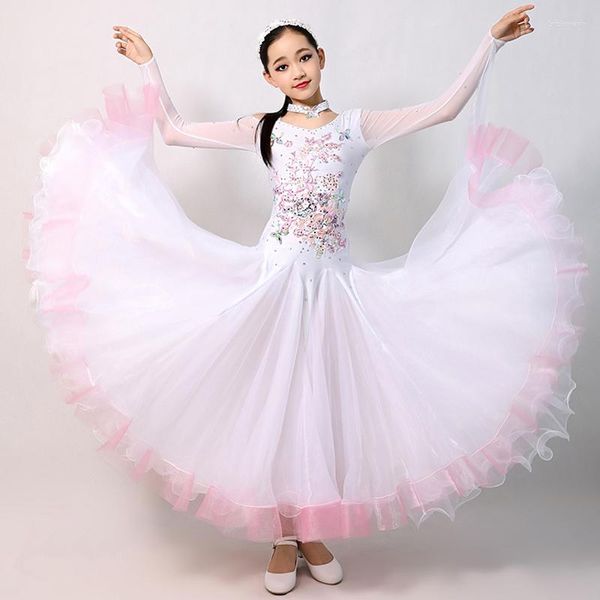 Roupas de palco vestidos brancos de dança de salão para crianças competição de fantasias de dança roupas de dança para meninas