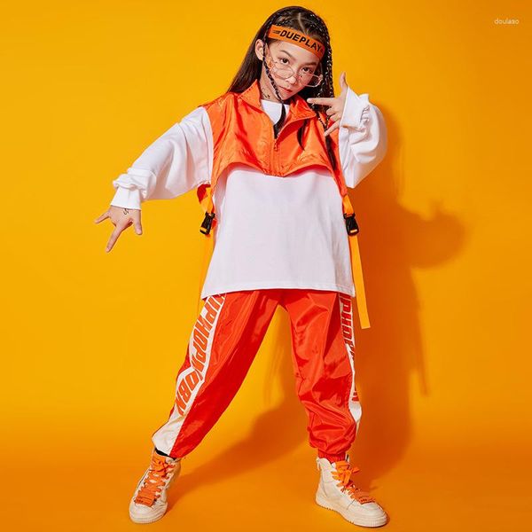 Vestuário de palco infantil kpop hip hop camisa moletom camisa sem mangas jaqueta colete streetwear calças para meninos meninas jazz traje de dança roupas