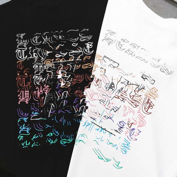 T-shirt masculina de manga curta em tecido L de alta qualidade para casais masculinos e femininos, letras em sânscrito, estampa cruzada, camiseta casual de manga curta para casal CH8776