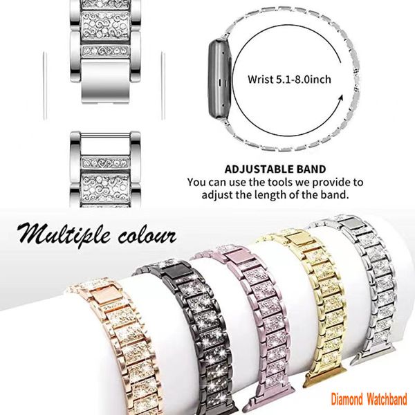 Braccialetto Bling compatibile per Apple Watch Band Series 8 7 6 5 4 3 2 1 Gioielli eleganti da donna Perline di diamanti Accessori per cinturino elastico elasticizzato fatto a mano per iWatch 49mm 45mm