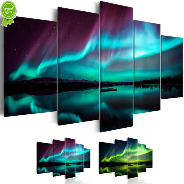 NORTHERN LIGHTS Paisagem Pintura em Tela Parede Lago Cenário Poster Unframed Wall Art Poster Home Living Room Decoração Mural