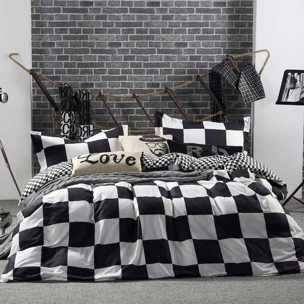 Set di biancheria da letto Set in bianco e nero Grid Lattice Biancheria da letto Set copripiumino estivo semplice Copripiumino king size Queen Twin Bedroom Luxury 230625