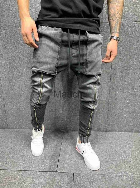 Jeans da uomo VIANKANI Pantaloni HipHop da uomo Big Poet Jeans skinny Cerniera Slim Jeans di alta qualità Casual Sport Corsetto Jeans M3XL J230626