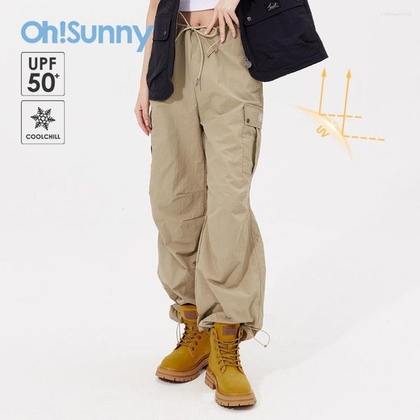 OhSunny Damen-Hosen, weites Bein, Outdoor-Anti-UV, große Tasche, lockere, lässige, hohe Taille, schlanke, verstellbare Sonnenschutz-Overalls