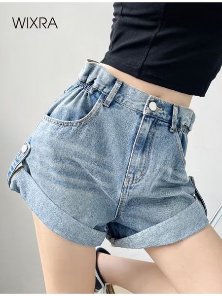 Shorts feminino Wixra feminino básico jeans cor doce verão calça da moda cintura alta calça jeans casual 230625