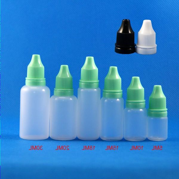Karışık boyutlu plastik damlalık şişeleri 5ml 10ml 15ml 30ml 50 PCS Her LDPE PE ile kurcalama geçirmez kapaklar kurcalama kanıtı sıvılar göz damlası E-CI TLAC
