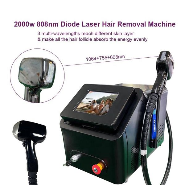 Охлаждающая машина для удаления волос Домашнее использование Диодный лазер 3 длины волны 808 нм 755 нм 1064 нм Омоложение кожи Безболезненная машина для депиляции