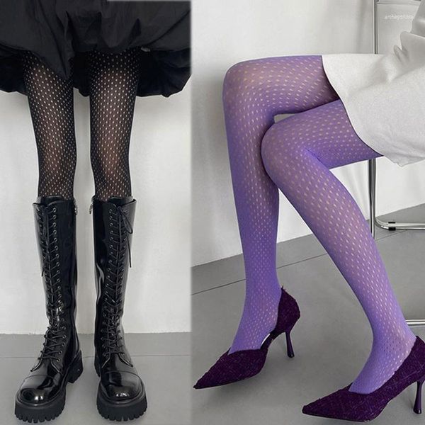 Женские носки Goth Colored Fishnet Pantyhose Hollow Out Polka Dot Hole Тонкие прозрачные колготки