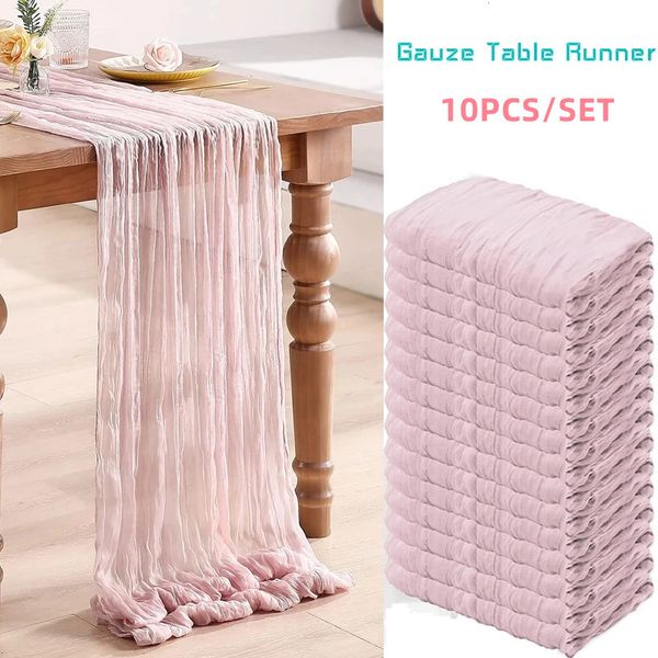 Столовый бегун 10pcs 6/10ft Pink Cheeseecloth Table Runner Boho Свадебный марлейский стол