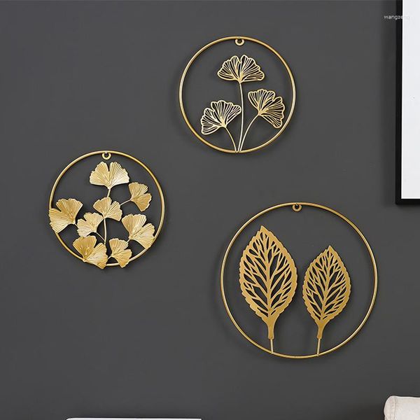 Adesivos de parede arte de ferro folha de ouro estilo nórdico forma pendurado decoração criativa prateleira redonda de metal decoração para quarto quarto