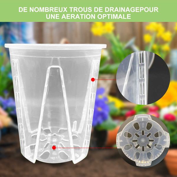 Vasi per fioriere Vasi da fiori in plastica trasparente da 14 cm per interni ed esterni, per piante da giardino domestiche, con fori di scarico e piastre