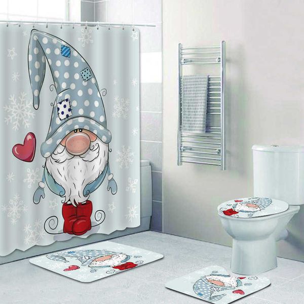 Duschvorhänge, niedlicher Cartoon-Zwerg, Weihnachts-Duschvorhang, Badezimmer-Vorhänge-Set, Elfen-Zwerg-Malerei, Vorhänge für Kinder, Badewanne, Dekor, Teppich, Teppich, HKD230626