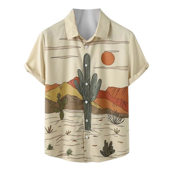 Camicie casual da uomo Camicia hawaiana estiva Designer Uomo Cactus Desert Landscape Stampa Camicetta a maniche corte con piante tropicali Camisas vintage 230625