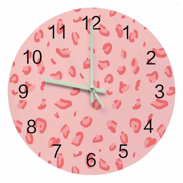 Orologi da parete Orologio con puntatore luminoso leopardo rosa Ornamenti interni per la casa Rotondo silenzioso per soggiorno Camera da letto Arredamento per ufficio