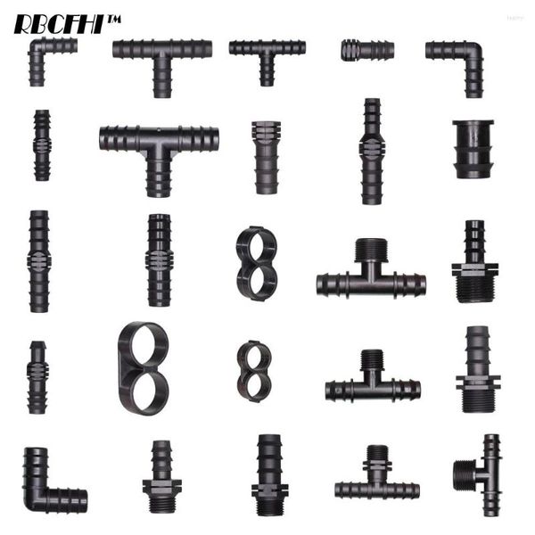 Equipamentos de rega 16 20 25MM T de cotovelo farpado Tampão de gotejamento Tubulação de água Conectores Adaptador 1/2 3/4'' Rosca macho acessórios Jardim