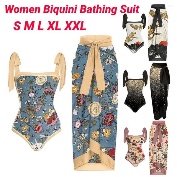 Damen-Badebekleidung, 2-teiliges Damen-Strand-Bikini-Set, Push-Up-Bikini mit Blumenmuster, Rüschen, Riemchenbandage, brasilianischer Biquini-Badeanzug