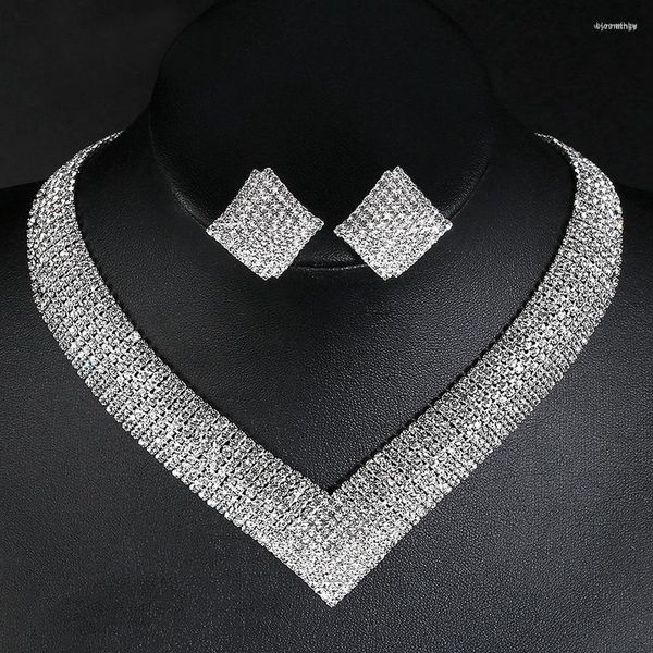 Catene Dropship Set di gioielli da sposa in cristallo di lusso da sposa Perline africane Strass Collana da donna per ragazze Festa di fidanzamento Catene regalo