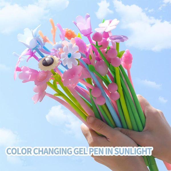 3Pcs Kreative Gel Stifte Sonne Blume Farbwechsel Stift Silikon Kugelschreiber Tinte Schreiben Werkzeug Schule Schreibwaren